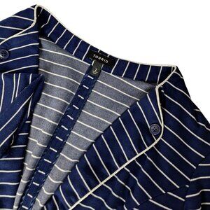 Torrid Womens Ponte Knit Blazer Navy White Striped with Piping Size 2 Business